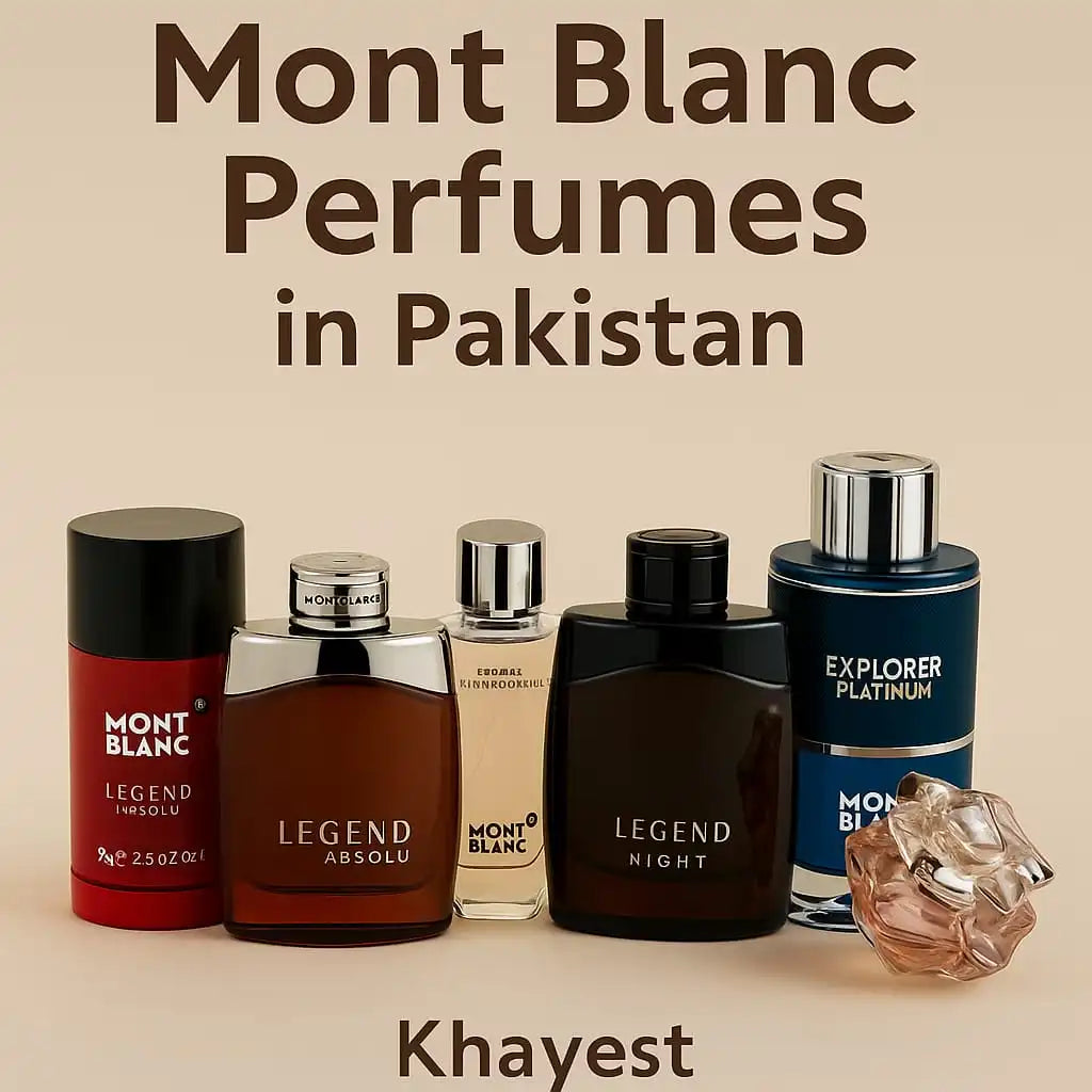 a collection of Mont Blanc perfumes — including Legend Red, Explorer Platinum, Lady Emblem Elixir, and Ultra Blue —