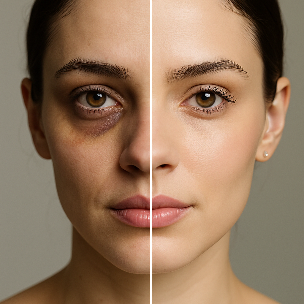 Before and after image showing the usefulness of maybelline Products in covering dark spots