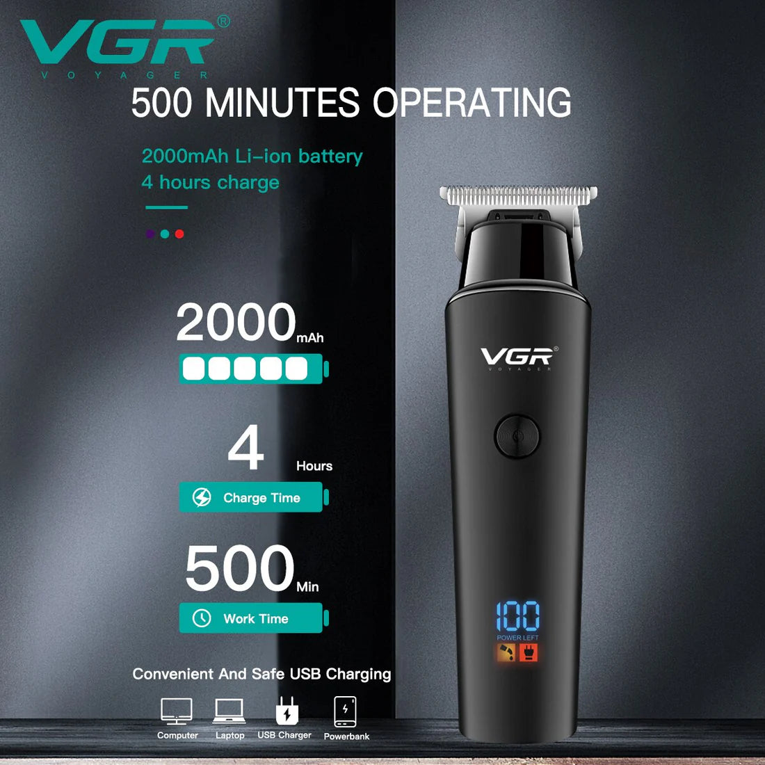 VGR V-937 Professional Electric Hair Trimmer Cordless Beard & Hair Clipper For Men - Khayest
