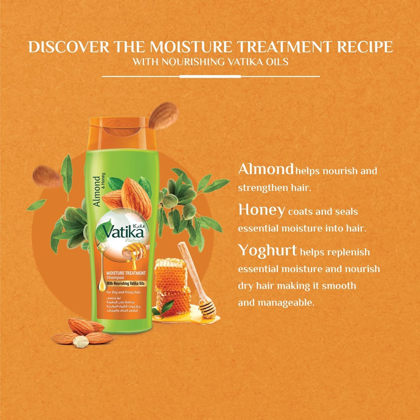 Vatika Almond & Honey Moture Treatment Hair Shampoo For Dry & Frizzy Hair 360ml - Khayest