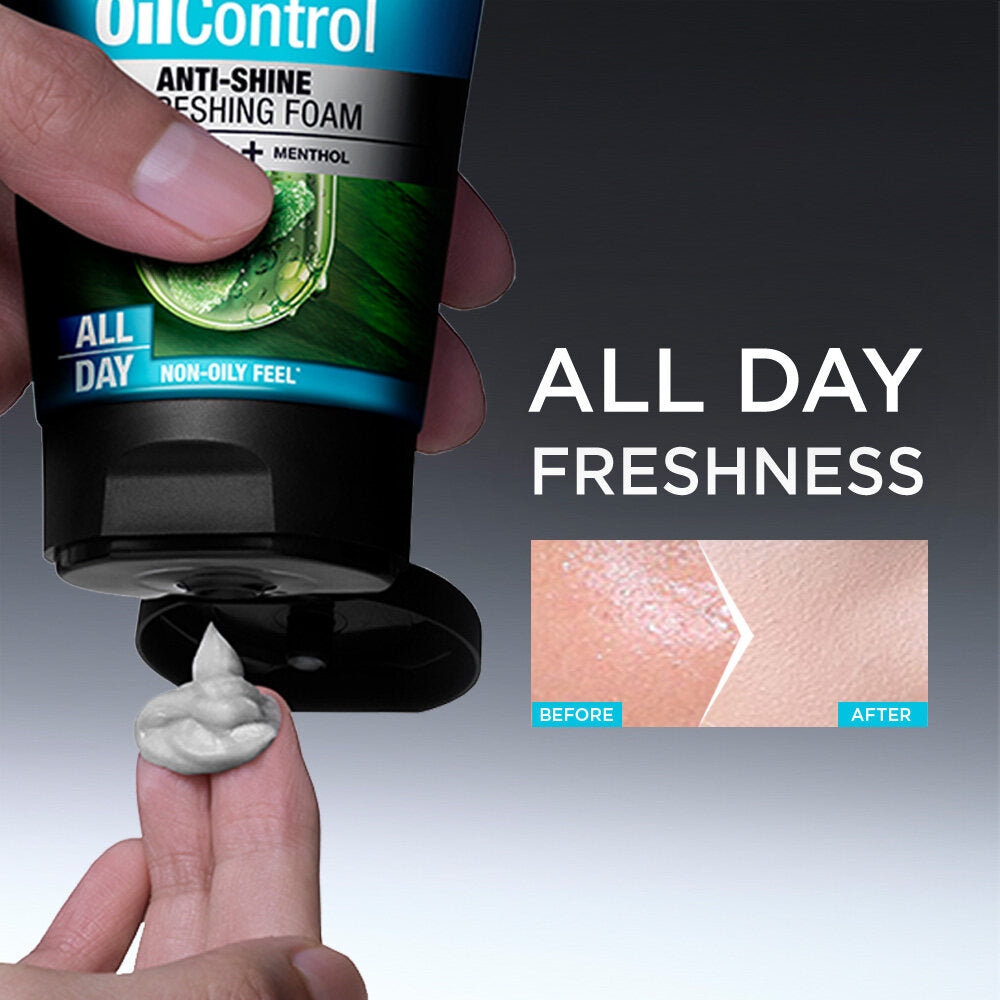 Garnier Men Oil Control Anti Shine Refreshing Foam All Day Face Wash 100Ml - Khayest