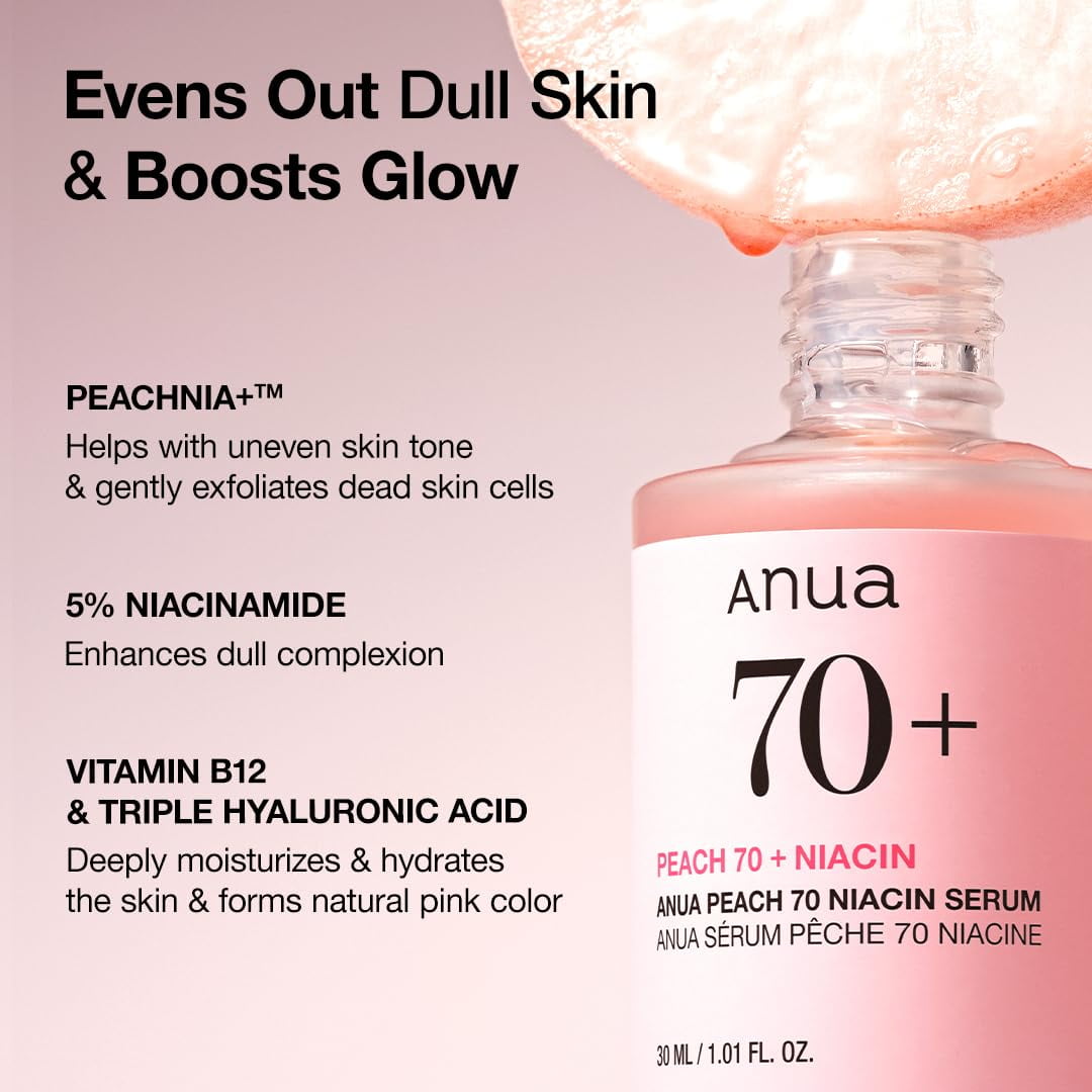 Anua Peach 70 Niacinamide Serum 30ml / Brightening Hydrating Face Serum/daily Clean Beauty (1.01 Fl. Oz.) - Khayest