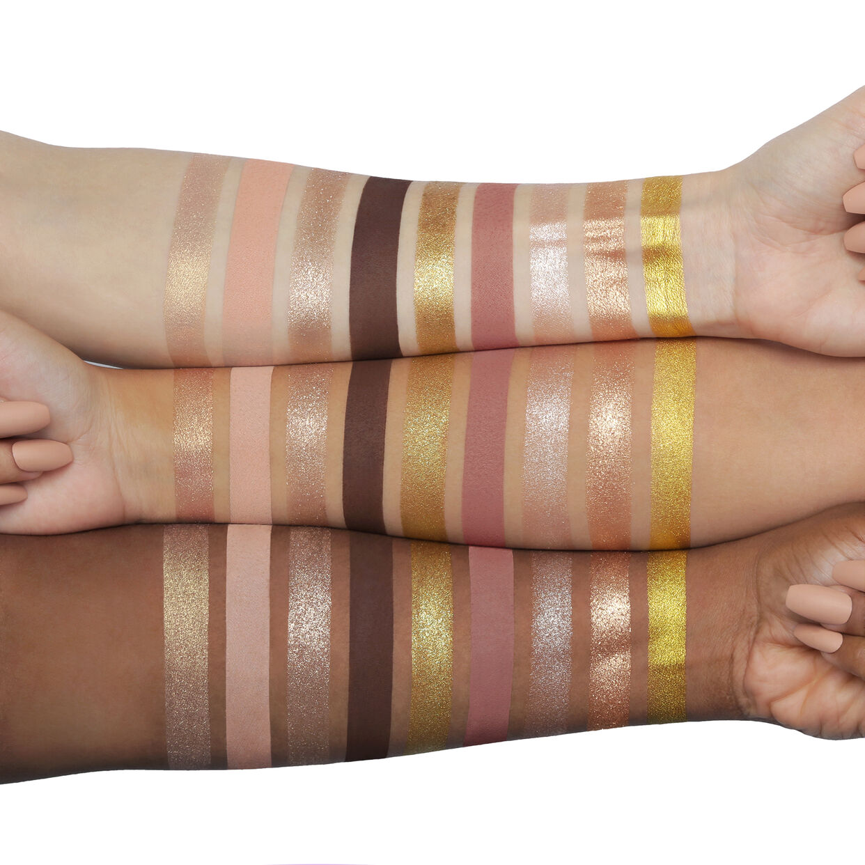 Arm swatches Huda Beauty Gold Obsession Eyeshadow Palette - Khayest