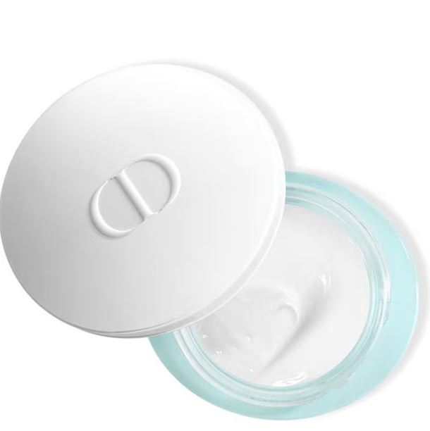 "Open jar of Dior Hydra Life Intense Sorbet Face Cream showing luxurious white cream with elegant CD logo on lid"