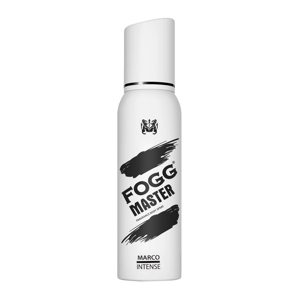 Fogg Master macro intense spray bottle on a white background