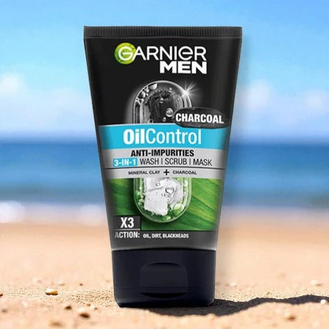 Garnier Men Charcoal Oil Control Anti Impurities 3 in 1 Face Wash 100Ml - Khayest
