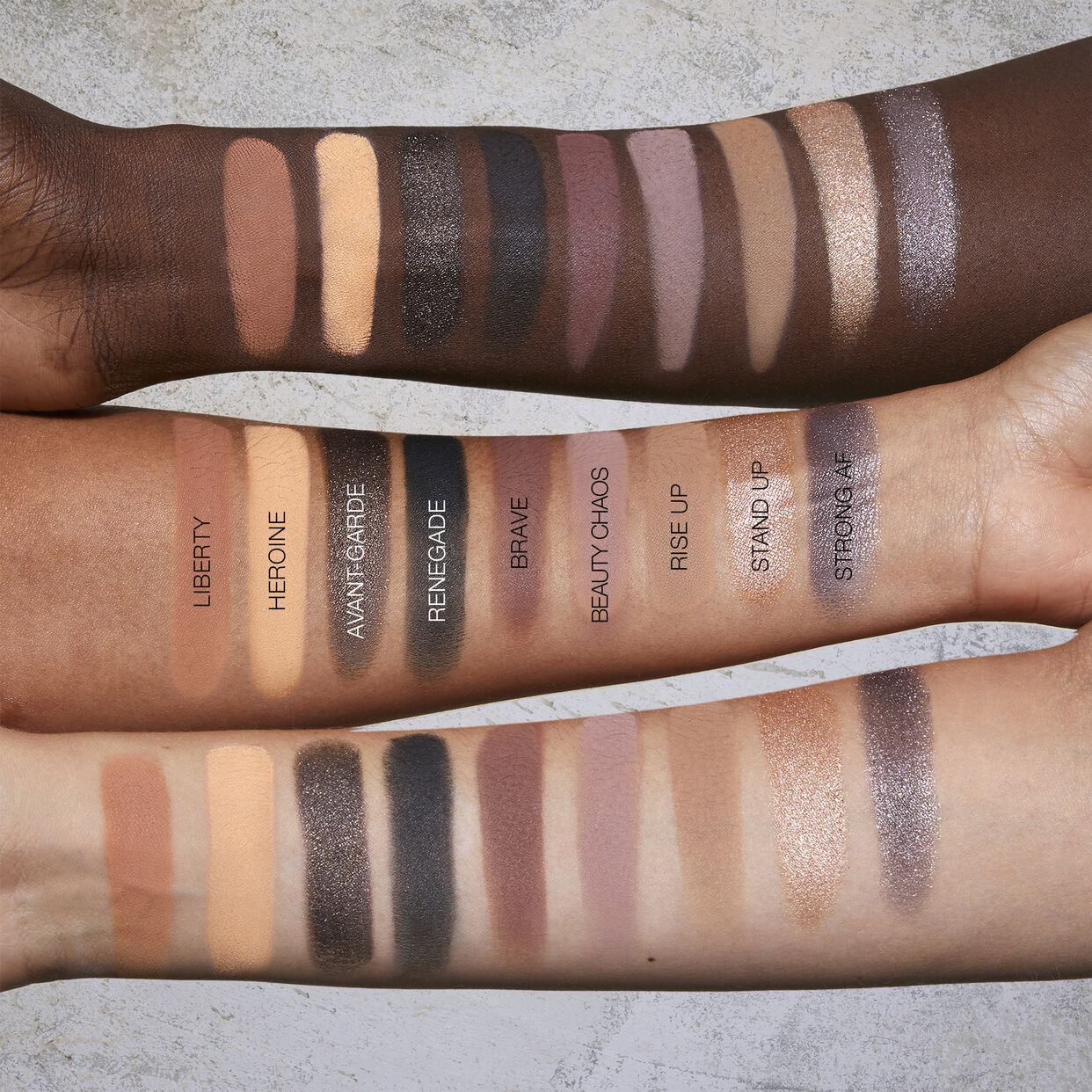 Arm swatches Huda Beauty Pretty Grunge Eyeshadow Palette - Khayest