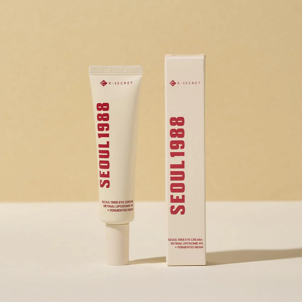 K-SECRET SEOUL 1988 Eye Cream with Retinal Liposome and Fermented Bean, product tube and box.