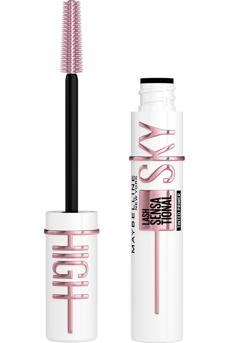 Maybelline Mascara Sky High Lash Sensational Tinted Primer with pink brush applicator and white packaging