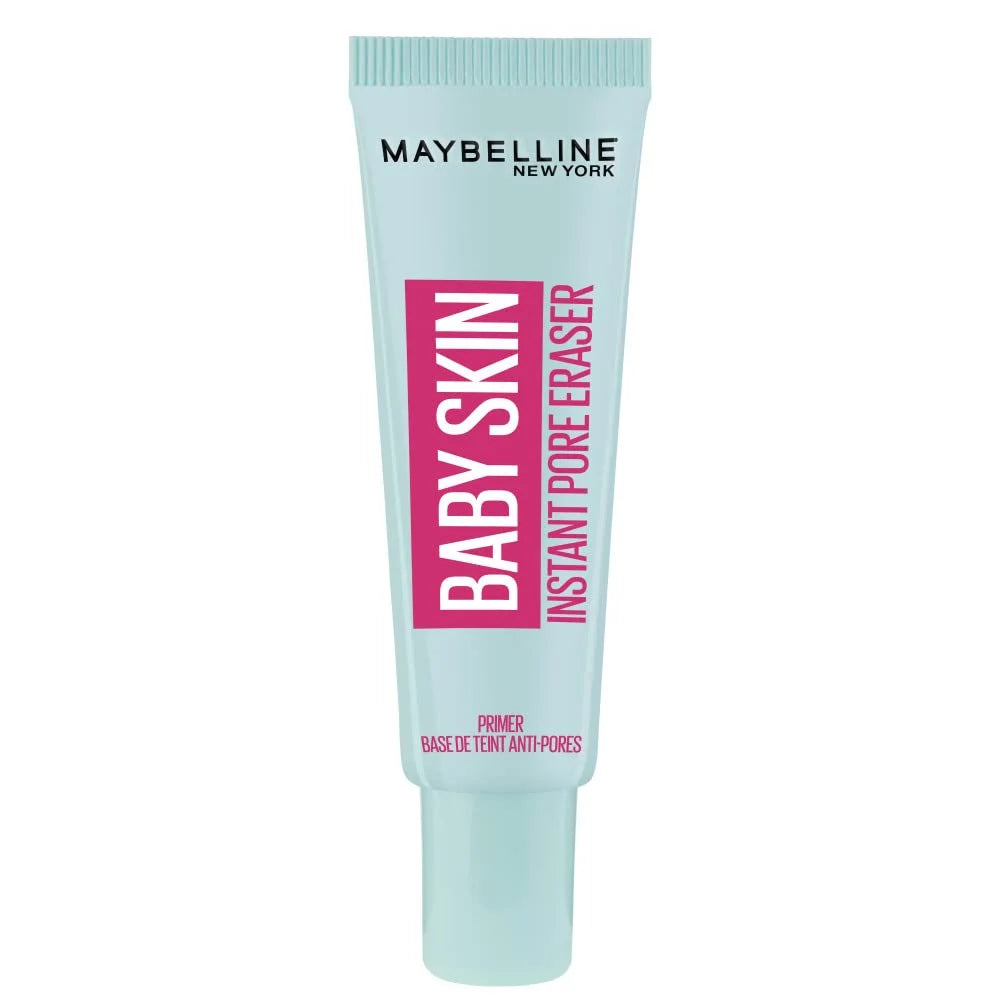 A clear product image of the Maybelline Baby Skin Instant Pore Eraser face primer tube on a white background.