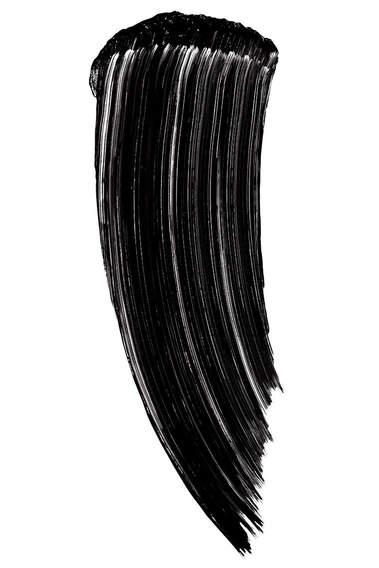 A rich texture swatch of the Maybelline Mascara in the shade Meta Black, showing its deep color and consistency.