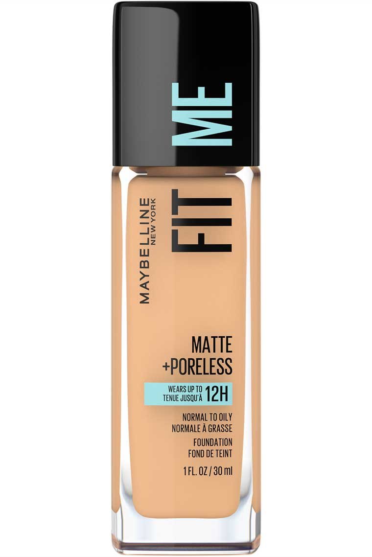 Glass bottle of Maybelline Foundation Fit Me Matte + Poreless in shade 230 for normal to oily skin.