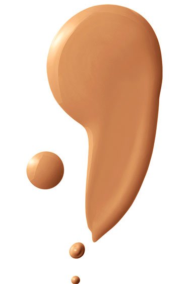 A swatch showing the smooth, blendable texture of the liquid Maybelline Foundation against a white background.