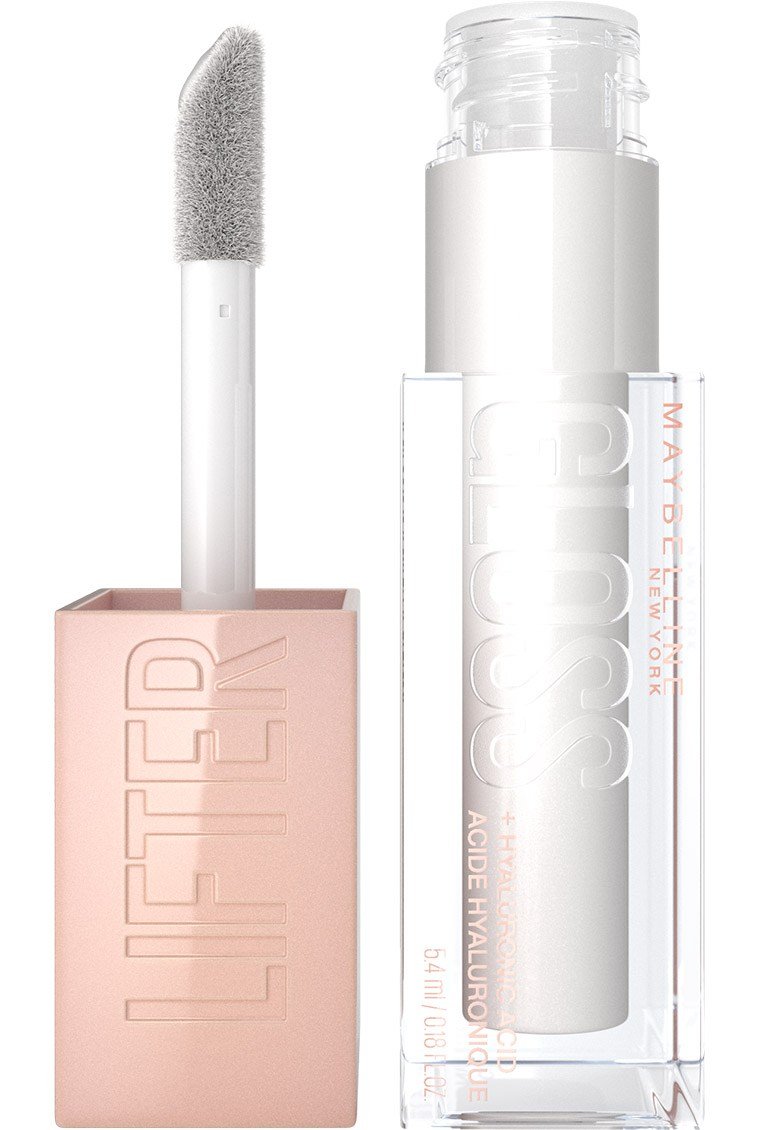 Maybelline Lifter Gloss in Pearl shade with XL wand applicator showing shimmery white formula
