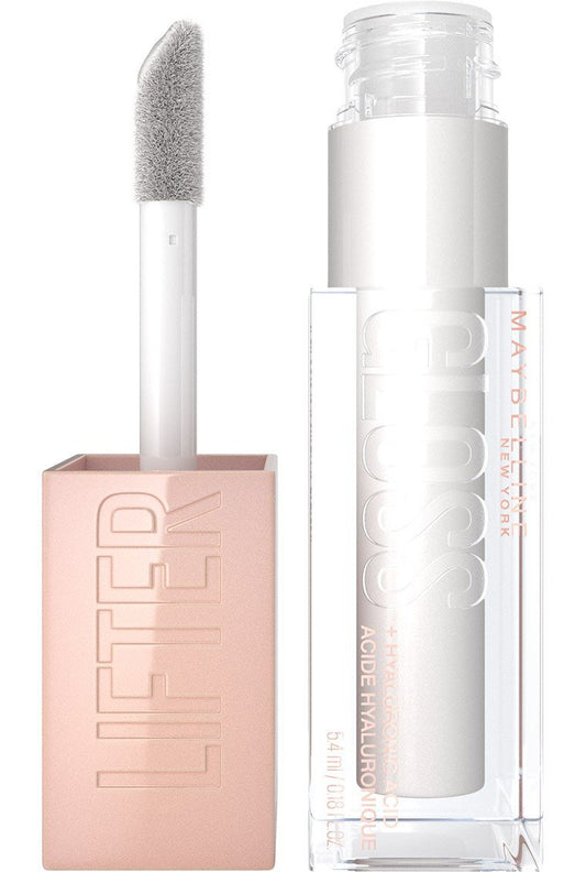 Maybelline Lifter Gloss in Pearl shade with XL wand applicator showing shimmery white formula