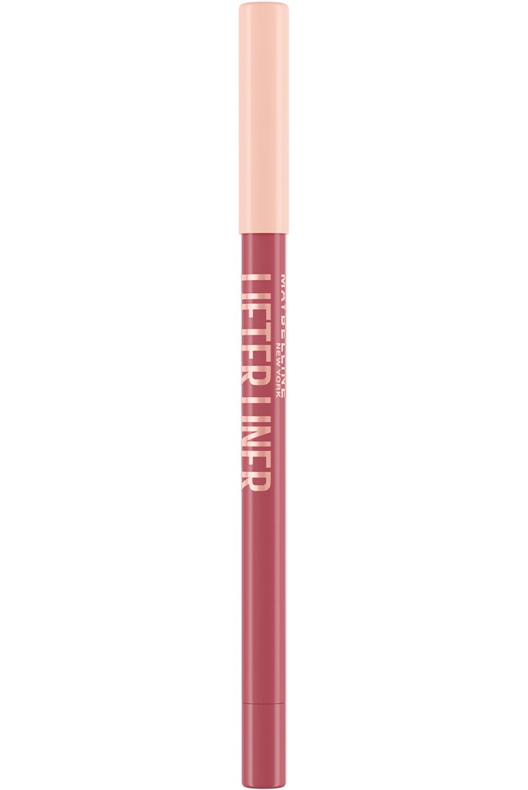 A product shot of the Maybelline Lip Liner pencil in the shade Fine Line, featuring its mauve-pink barrel and light pink cap.
