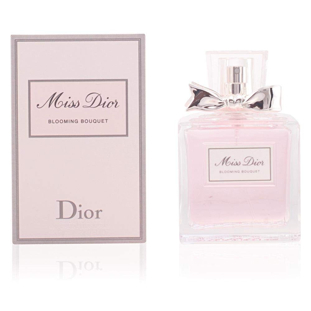 "Miss Dior Blooming Bouquet perfume bottle with iconic bow and matching box, floral Dior perfume for women, 100ml."