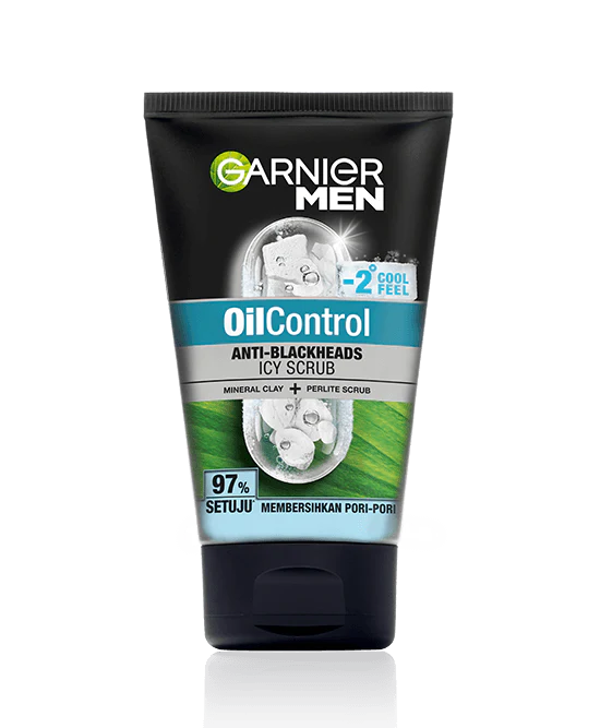 Garnier Men Oil Control Anti Black Heads Icy Face Scrub 100Ml - Khayest