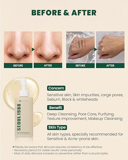 KSECRET SEOUL 1988 Cleansing Oil - Pine Cica 1% + Probiotics : 200ml : Best Face Cleanser. - Khayest
