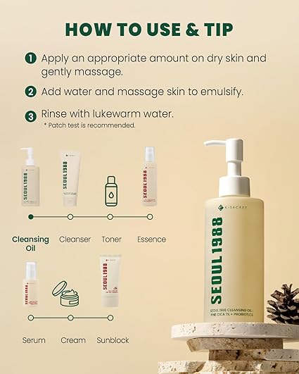 KSECRET SEOUL 1988 Cleansing Oil - Pine Cica 1% + Probiotics : 200ml : Best Face Cleanser. - Khayest