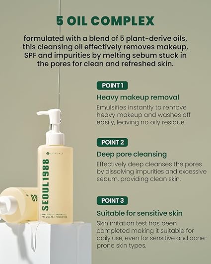 KSECRET SEOUL 1988 Cleansing Oil - Pine Cica 1% + Probiotics : 200ml : Best Face Cleanser. - Khayest