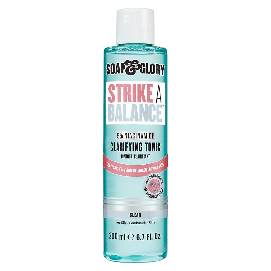 Soap & Glory Strike A Balance Niacinamide Clarifying Skin Toner - Facial Toner for Rebalanced & Refreshed Skin - 5% Niacinamide Toner with Cimicifuga Root - Exfoliating Face Toner (200ml) C3 - Khayest