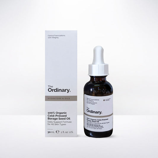 The Ordinary 100% Organic Cold Pressed Borage Seed Oil Face serum 30ml bottle on white background