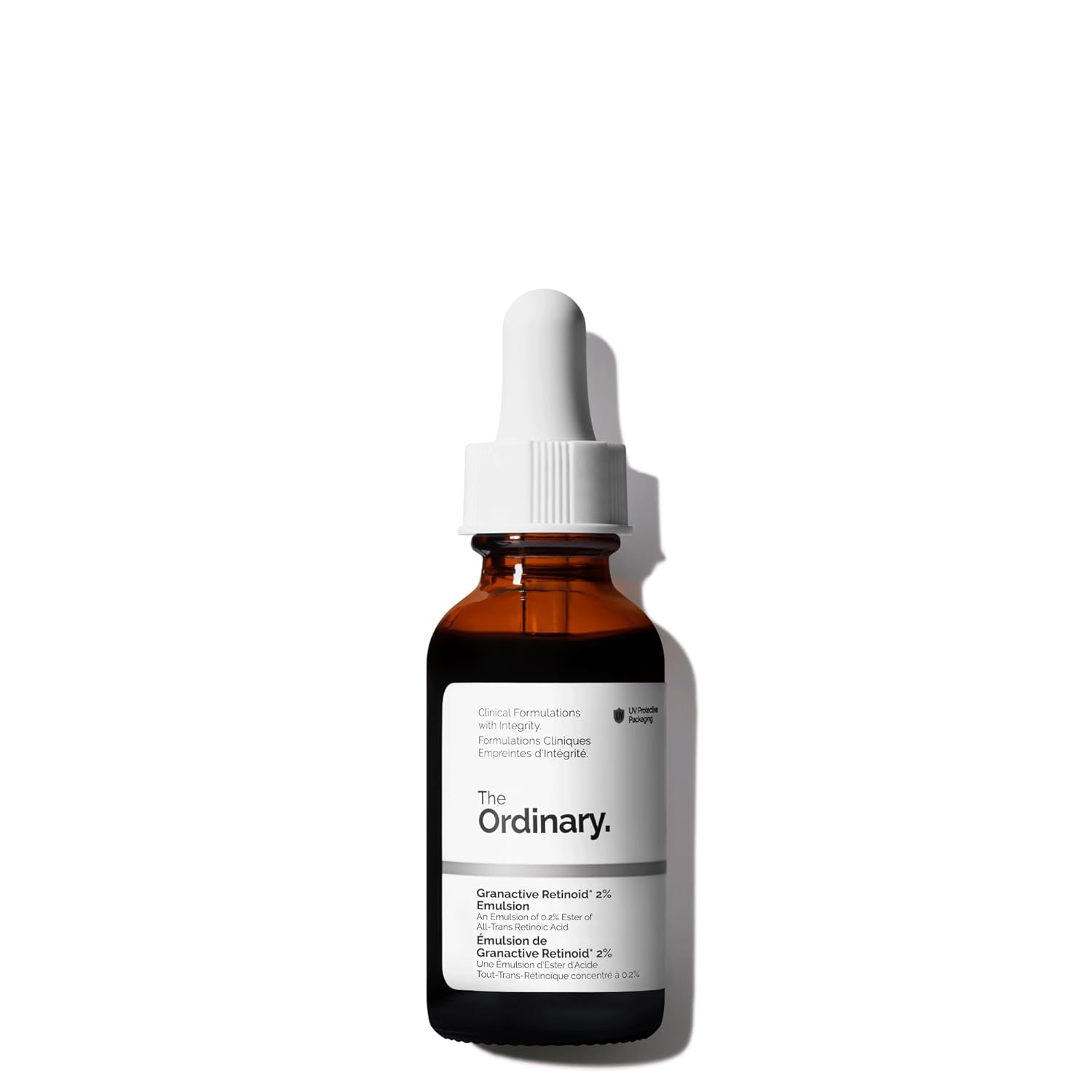 The Ordinary Granactive Retinoid 2% Emulsion Serum bottle on a white background