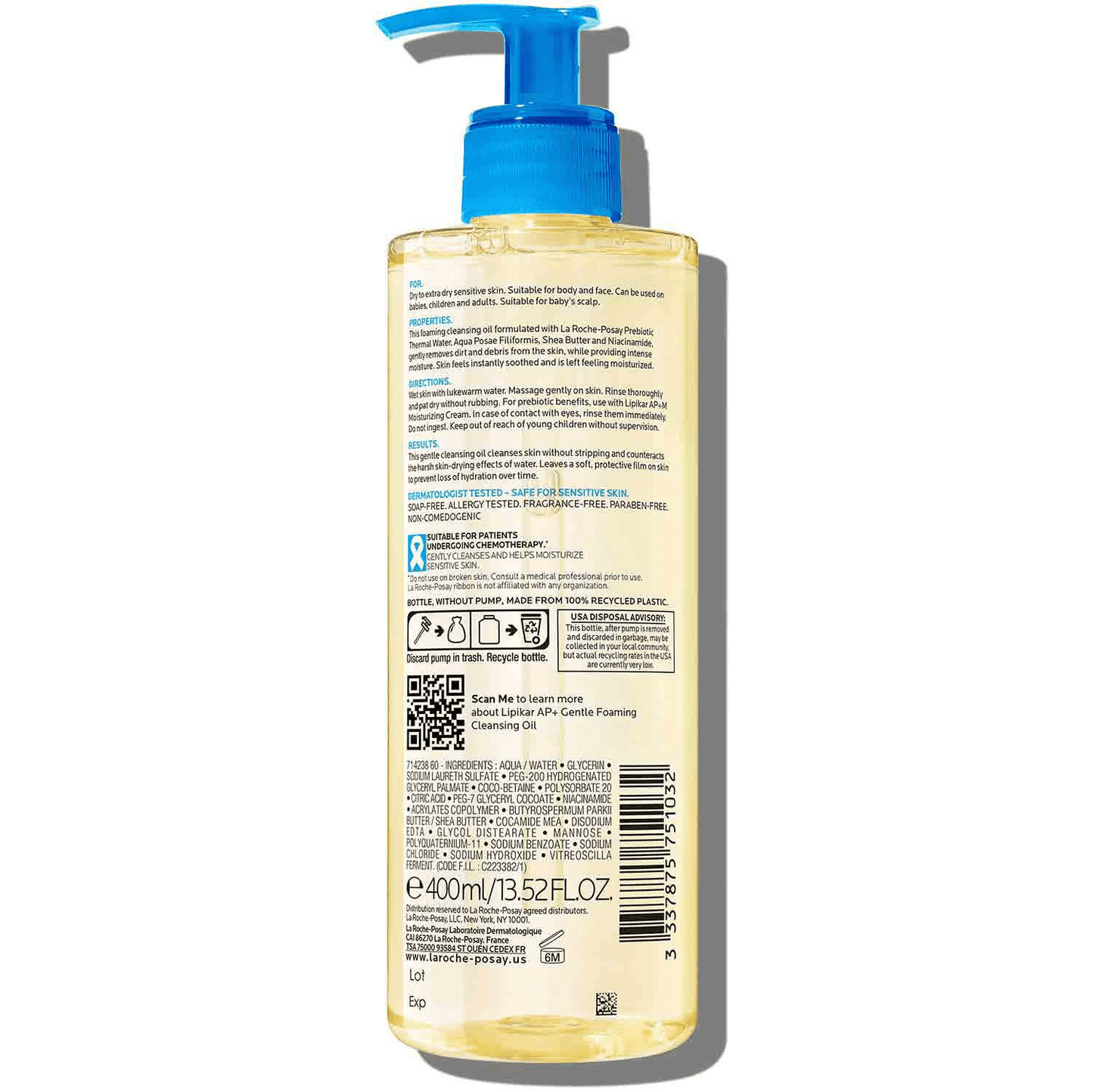 La Roche-Posay Lipikar AP+ Gentle Foaming Cleansing Oil, 13.52 fl oz - Khayest