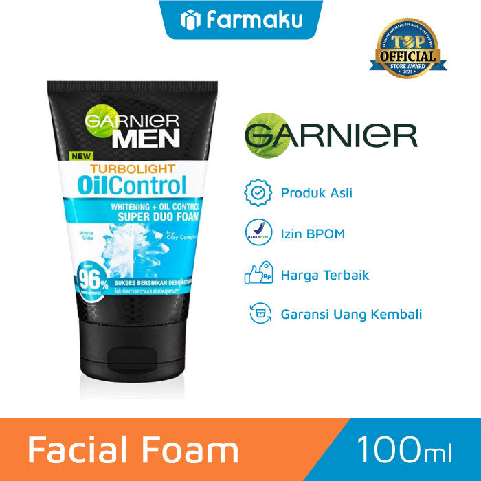 Garnier Men Oil Control Bright + Oil Control Super Duo Foam Face Wash 100Ml - Khayest