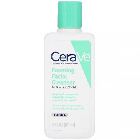Front view of CeraVe Foaming Facial Cleanser 87ml bottle with pump dispenser showing packaging and branding in Pakistan