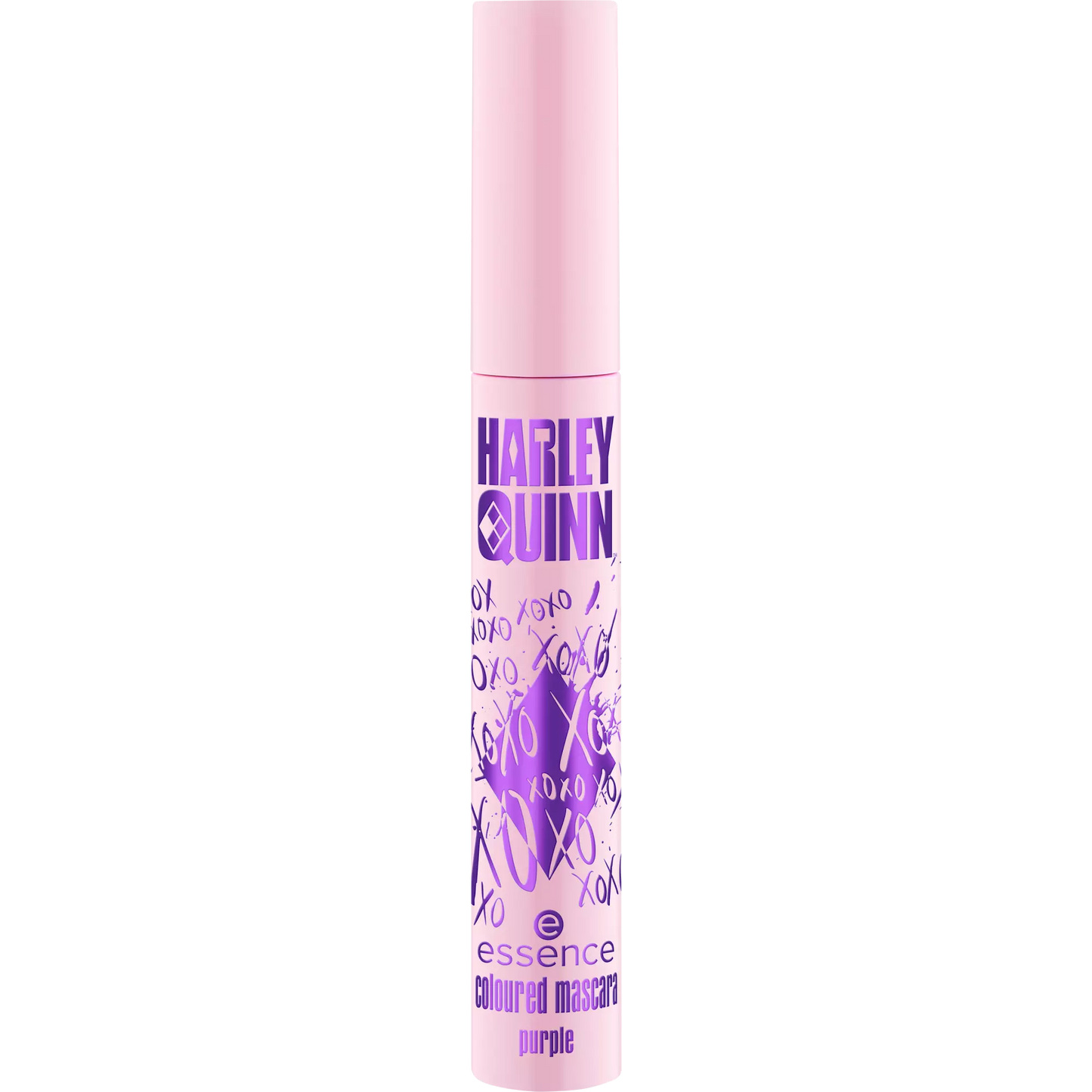 Purple mascara with Harley Quinn branding on a white background