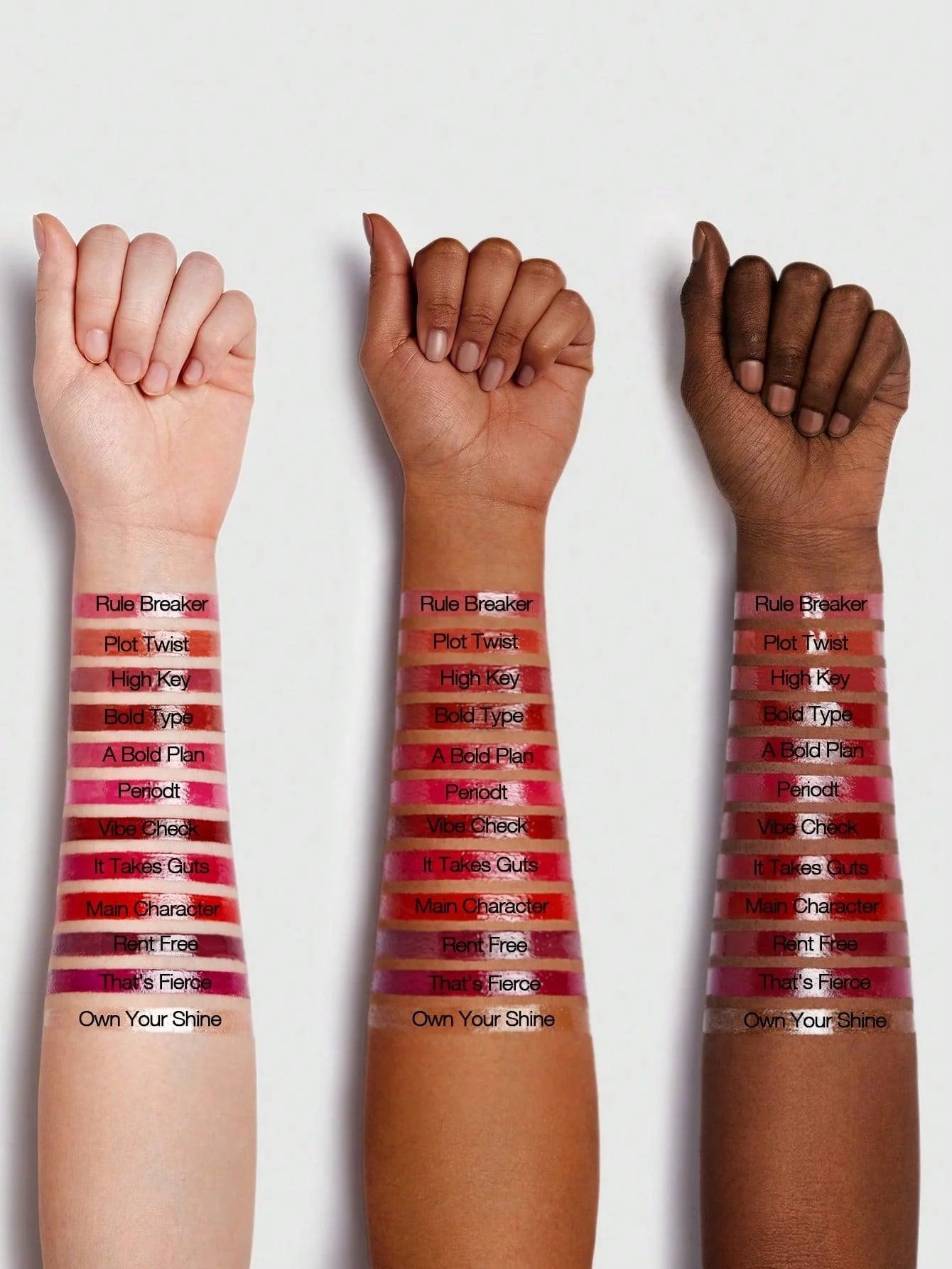 Sheglam-Mirror-Kiss-High-Shine-Lipstick-three-arms-with-different-shades