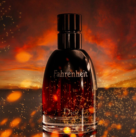 Dior Fahrenheit Parfum bottle for men with dramatic sparks background - luxury Sauvage perfume 75ml