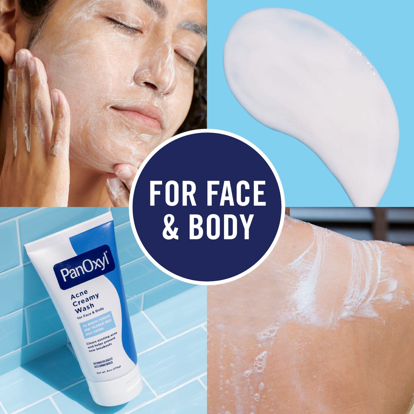 PanOxyl Acne Creamy Wash Daily Control, Face & Body, 4% Benzoyl Peroxide, All Skin Types, 6 oz - Khayest
