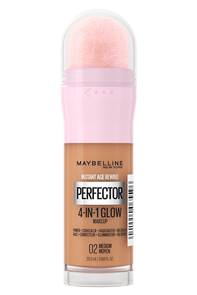 Maybelline Instant Age Rewind Perfector 4-in-1 Glow Makeup in shade 02 Medium.