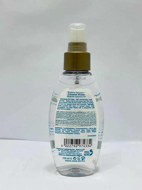 OGX Coconut Water eightless Hydration Hair Oil 118ml - Khayest
