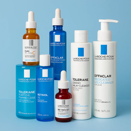 La Roche- posay skincare products,retinol,vitamin c serum,foming and purifying cleanser,toner