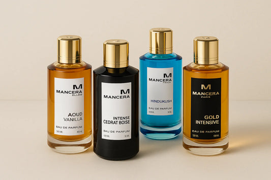 a collection of Mancera perfumes including Aoud Vanilla, Cedrat Boise, Hindukush, and Gold Intensive Aoud at khayest