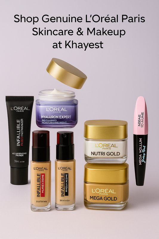 collection of loreal makeup and skincare products at khayest.