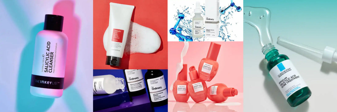 collection of salicyclic acid serums at khayest.all with different colours ,fragrance and beauty.