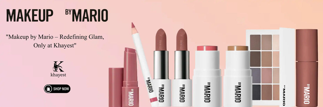 A collection of Makeup by Mario products including ultra sssssuede cozy lip creme and ethreal eyeshadow pallete.