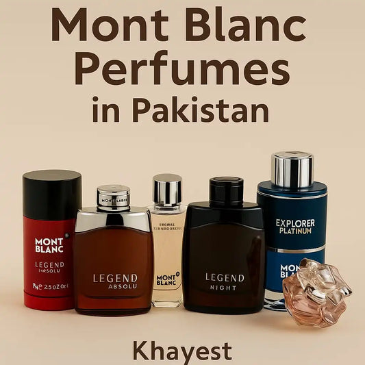a collection of Mont Blanc perfumes — including Legend Red, Explorer Platinum, Lady Emblem Elixir, and Ultra Blue —