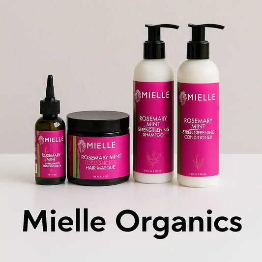 Organics Rosemary Mint hair care products — including shampoo, conditioner, oil, and mask