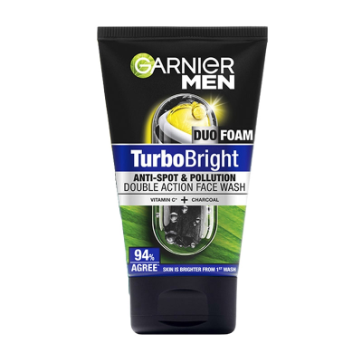 Garnier Men Duo Foam Turbo Bright Anti Pollution & Spots Face Wash 100Ml - Khayest