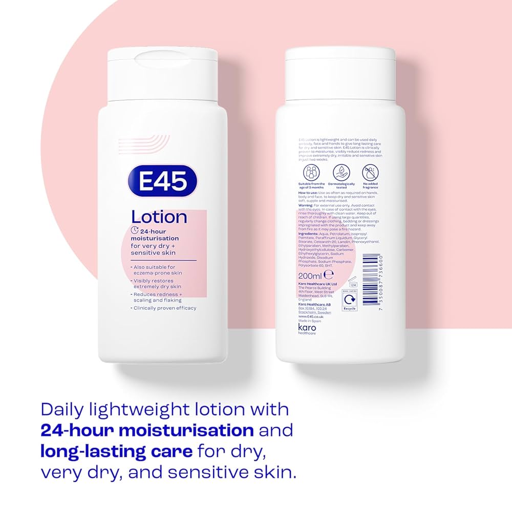 E45 Lotion 24HR Moisturisation for Very Dry & Sensitive Skin 500ml - Khayest