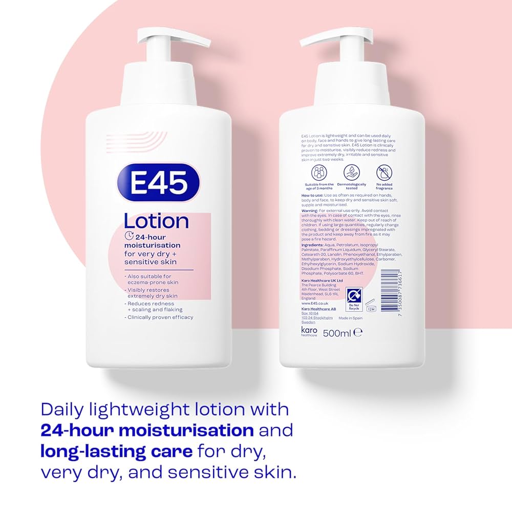 E45 Lotion 24HR Moisturisation for Very Dry & Sensitive Skin 500ml - Khayest