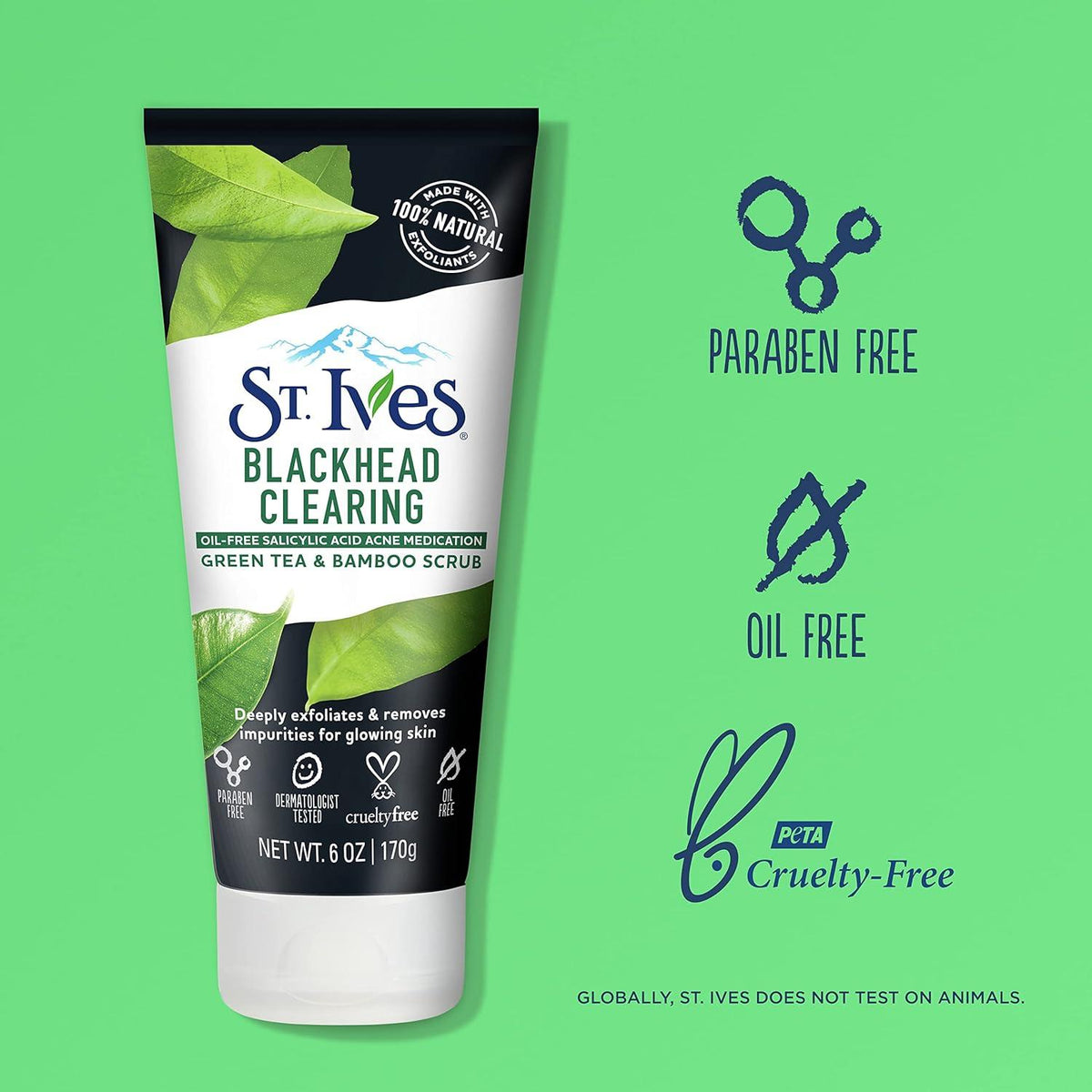 St. Ives Blackhead Clearing Scrub Green Tea & Bamboo 170g - Khayest