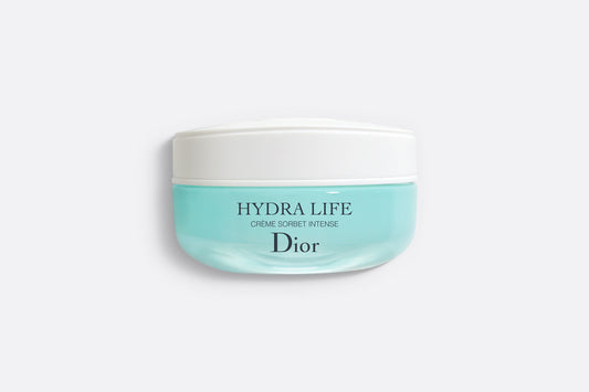 "Dior Hydra Life Intense Sorbet Face Cream 50ml in turquoise container with white lid - premium luxury face moisturizer"