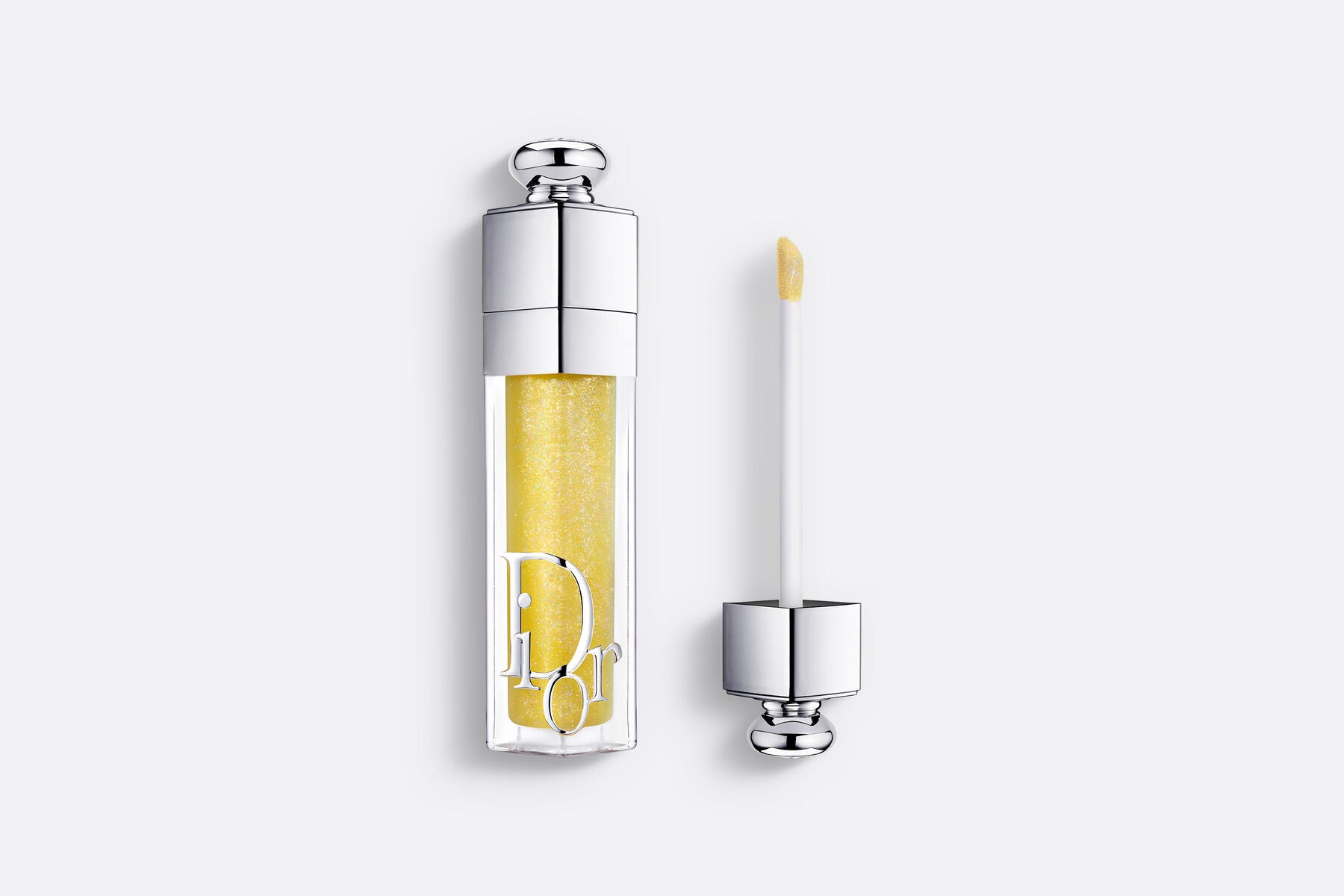 Dior Addict Lip Maximizer 203 Holo Yuzu, clear tube with yellow holographic glitter.